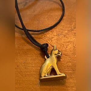 MMA Dog Pendant Necklace Silver Tone Leather Cord Unisex Animal 26”